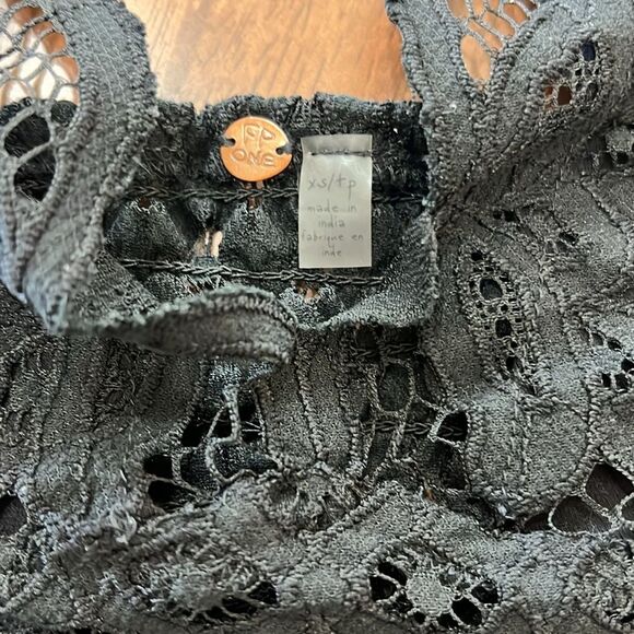 Free People FP One Adella Bralette Black XS Crochet Lace Longline Mesh Strappy - Picture 3 of 4